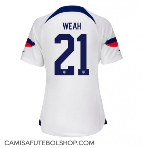 Camisa de time de futebol Estados Unidos Timothy Weah #21 Replicas 1º Equipamento Feminina Mundo 2022 Manga Curta